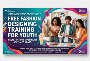 Three youth engaged in fashion designing with sewing tools and sketches : Free training in fashion designing : युवक-युवतींसाठी मोफत प्रशिक्षण.