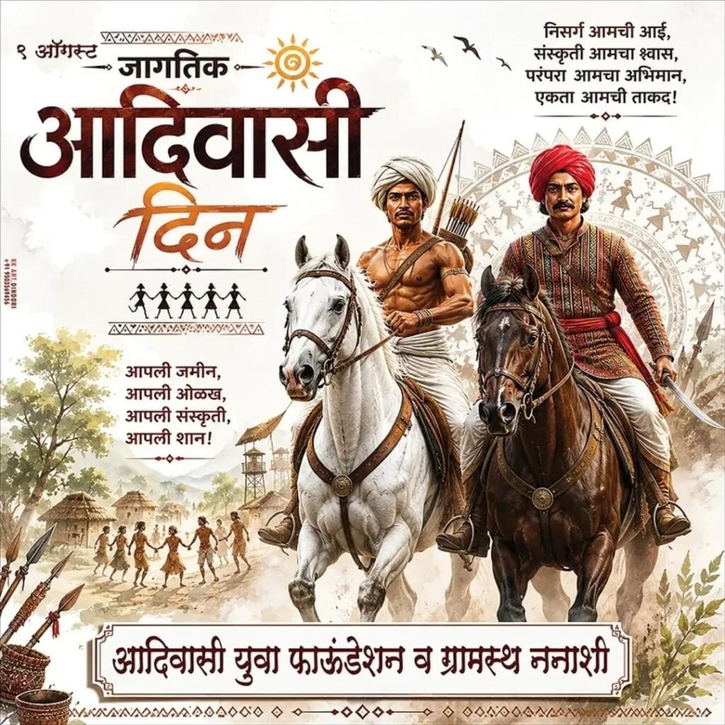 Adivasi Divas Banner Design Marathi, प्रतिमा ai द्वारे निर्मित