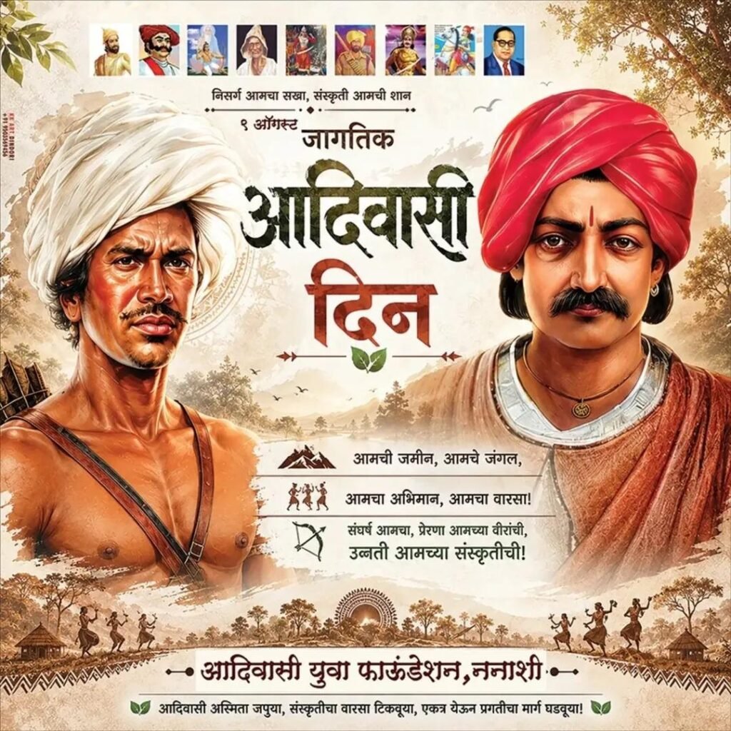 Adivasi Divas Banner Design Marathi, प्रतिमा ai द्वारे निर्मित