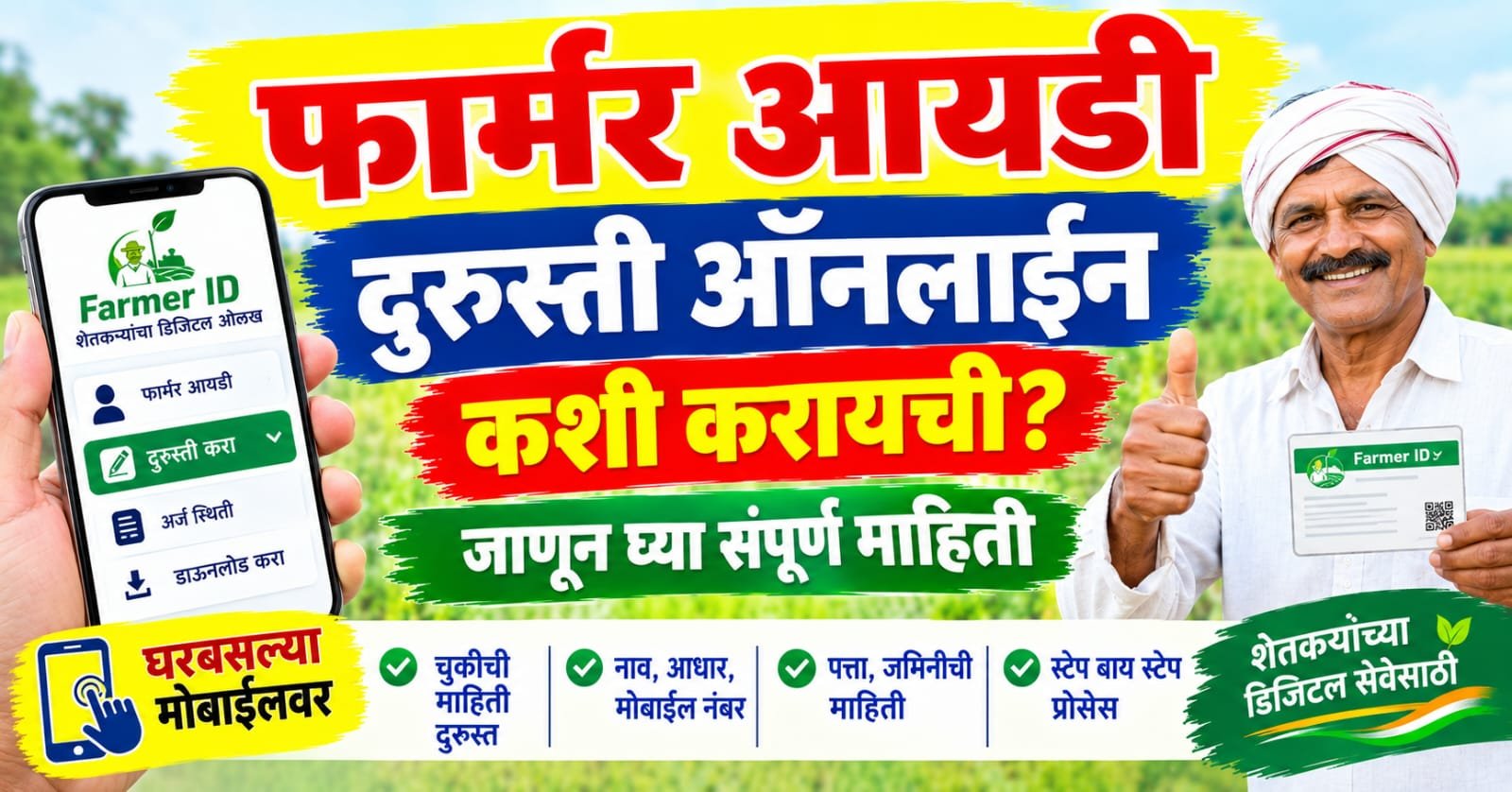 Farmer Id Durusti online कशी करायची? नाव, मोबाईल, पत्ता आणि गट जोडण्याची संपूर्ण माहिती