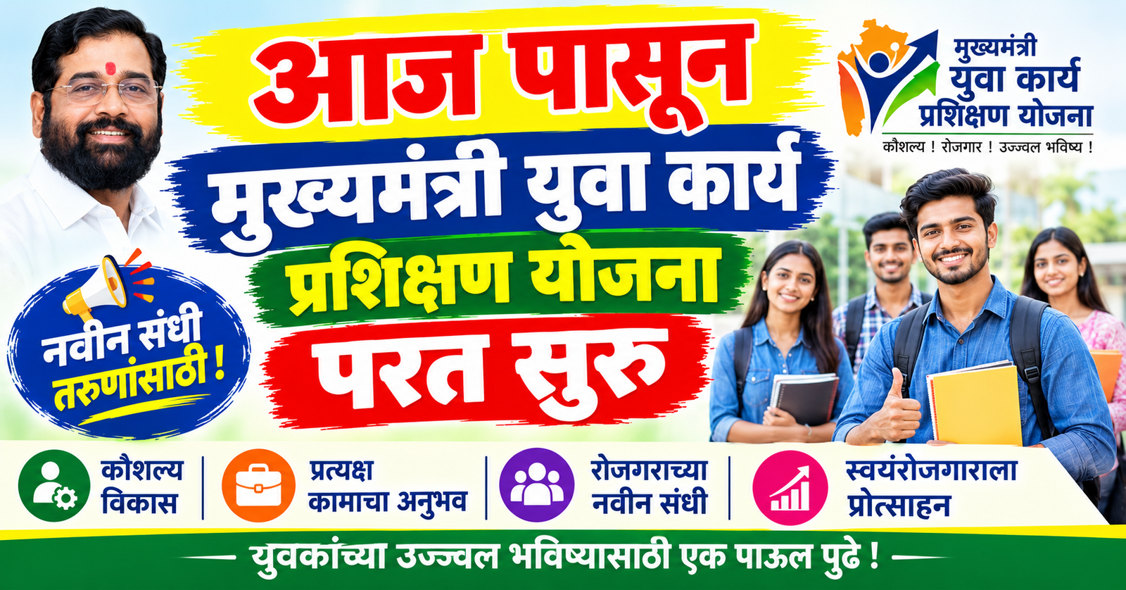 rojgar.mahaswayam.gov.in या वेबसाईट वर पुन्हा योजना सुरु. Mukhyamantri Yuva Karya Prashikshan Yojana 2026